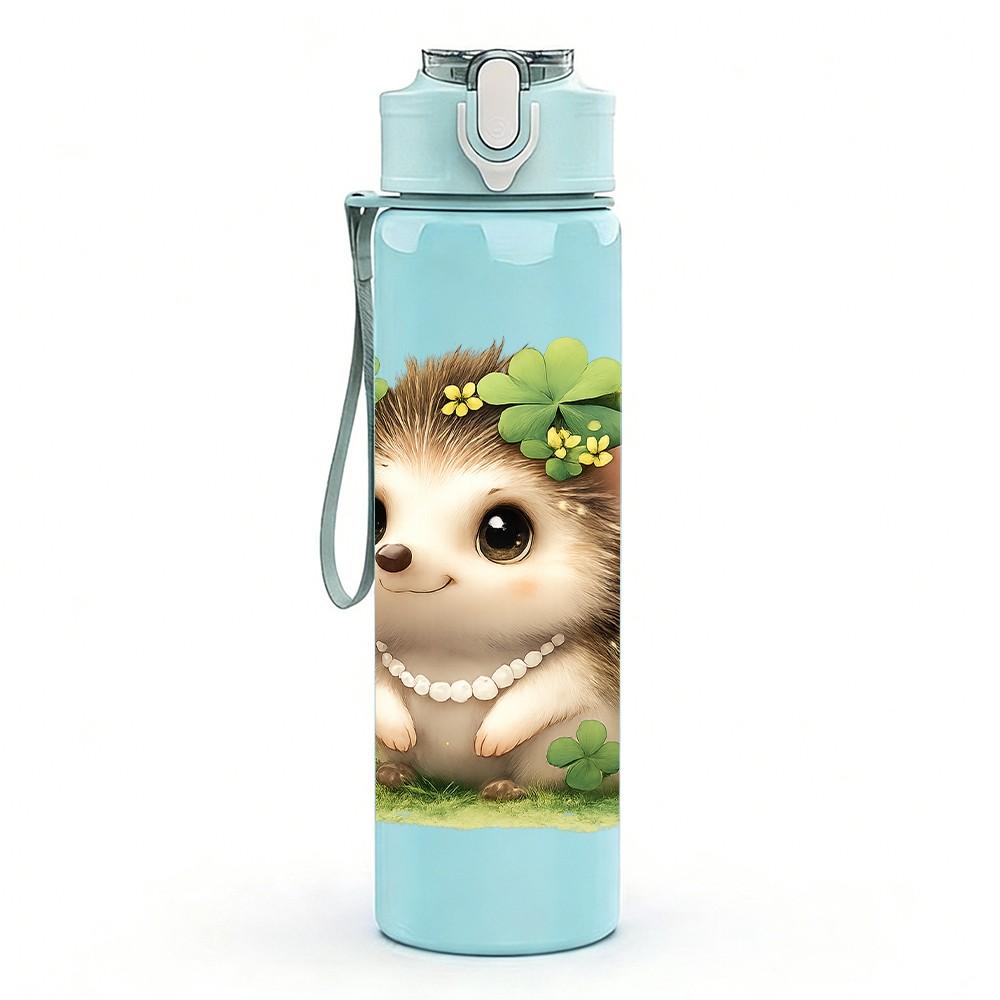 1PC Leaf Top Cute Hedgehog 750ml Color Plastic Sports Water Bottle Leakproof Flip Straw Lid Suitable for Sports Office Home Use
