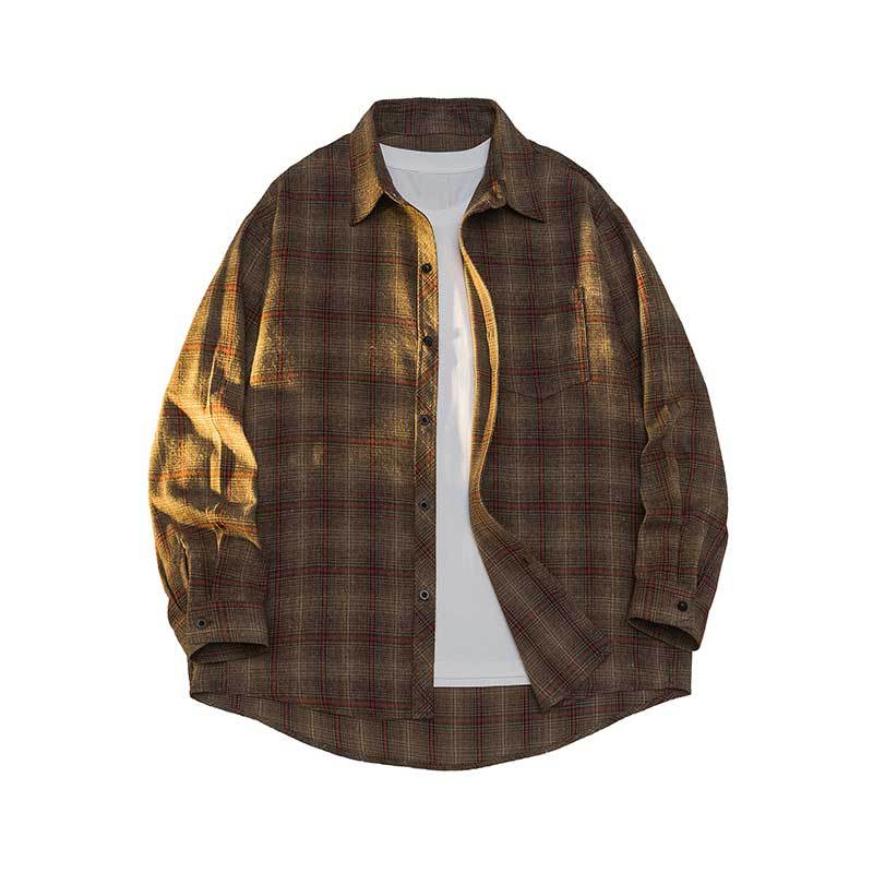 Men's Long-sleeved Plaid Shirt Loose Jacket Men's and Women's Shirt Versatile Handsome Men's Hairy Shirt