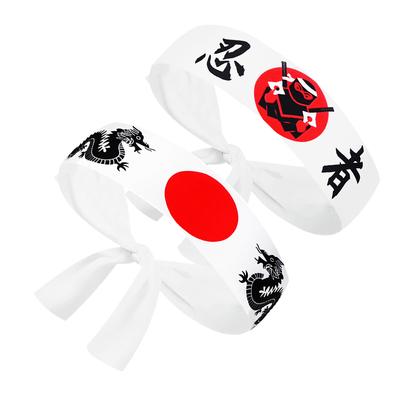 2 ks Japonský nindža šátek na hlavu Sushi kuchař pokrývka hlavy Karate čelenka Široké čelenky pro ženy Dekorativní