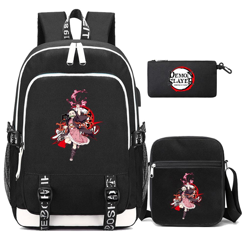 3Pcs/set Cartoon Demon Slayer Printed Backpack Large Capacity Bookbag Student Boy Girl School Bag Outdoor Laptop Travel Bag Gift