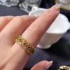Stunning French Grooved Gold Plated Ring For Women With Unique Design And Green Quartz
