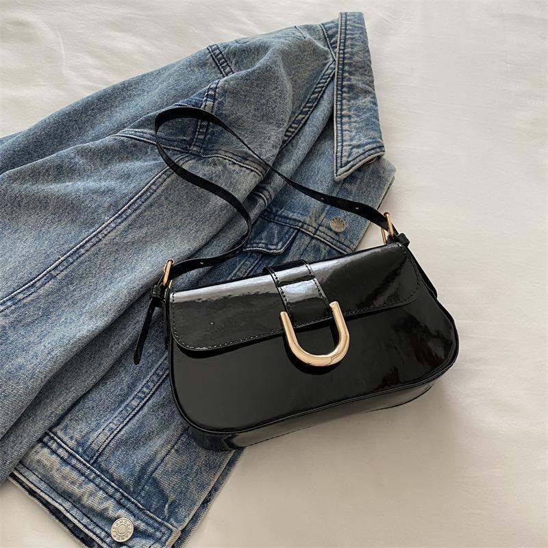 Sense Bag Women's Retro Burgundy Horseshoe Buckle Fashion Hand-held Underarm Bag Shoulder Messenger Bag
