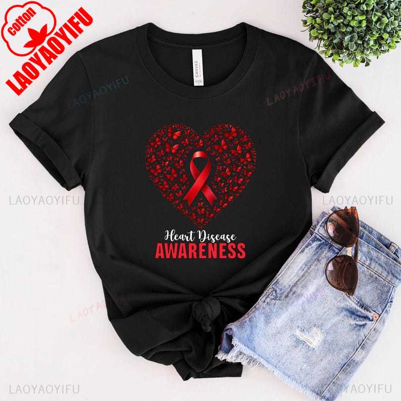 CHD Awareness Tee Heart Disease Month Support Shirt Shirts for WoUINISEX 100 Cotton Shirts Unique Printed Tshirt Tops Vintage Tee S
