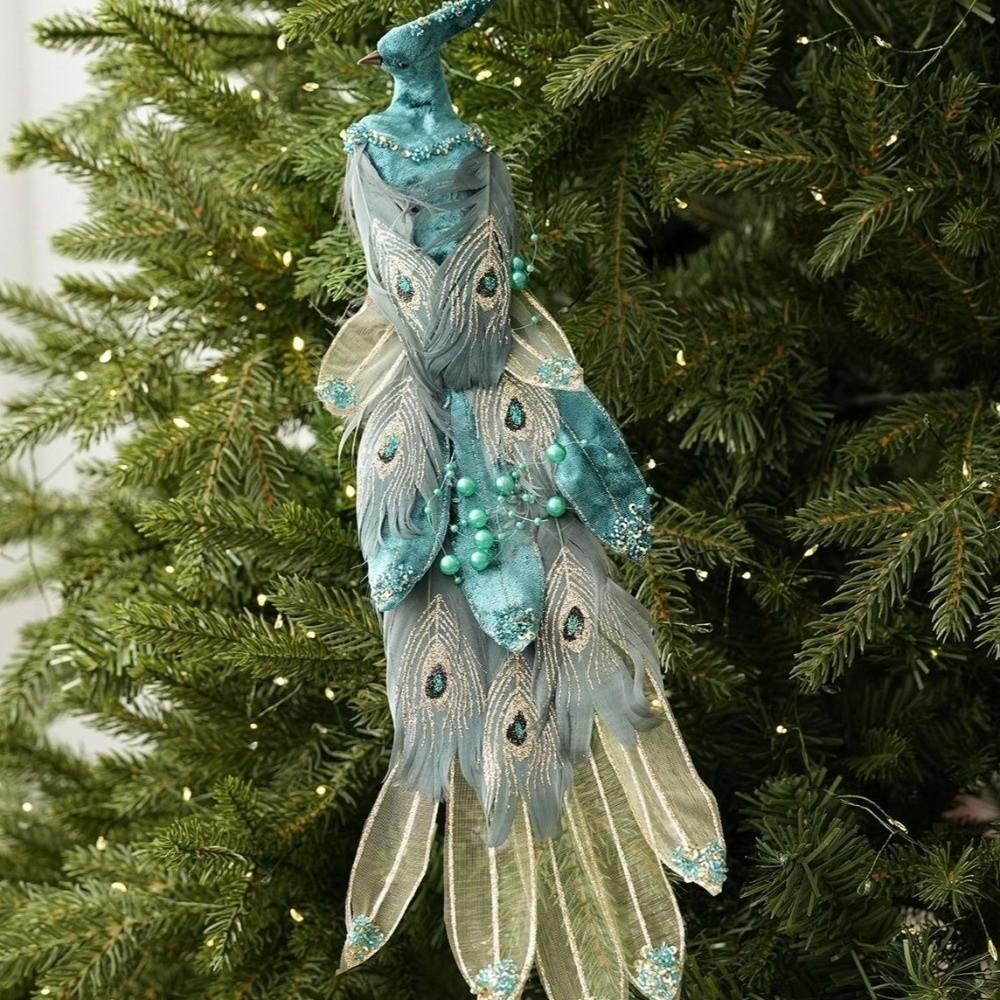 Feather Birds Christmas Peacock Ornaments Clip-On Faux Peacock Figurine  Home Party Decor