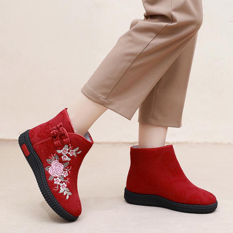 Geborduurde Hoge Laarzen: Warme, Antislip, Zachtzool Katoenen Schoenen voor Ouderen - Etnische Stijl, Perfect voor de Winter(Bestel een maat groter)
