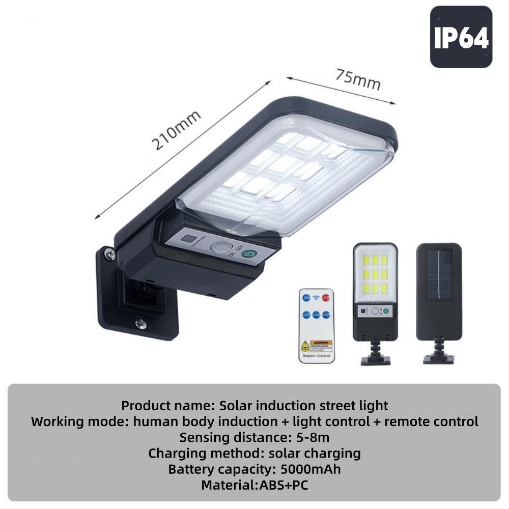 Solar LED Street Light Motion Sensor Remote Control Super Bright Outdoor Wall Lamp Waterproof 6500K Flood Lights for Yard Road