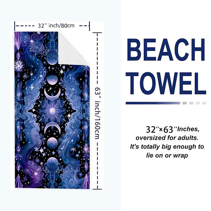 Celestial Moon Print Beach Towel, Large Soft Quick Dry Towel for Beach Camping Swimming