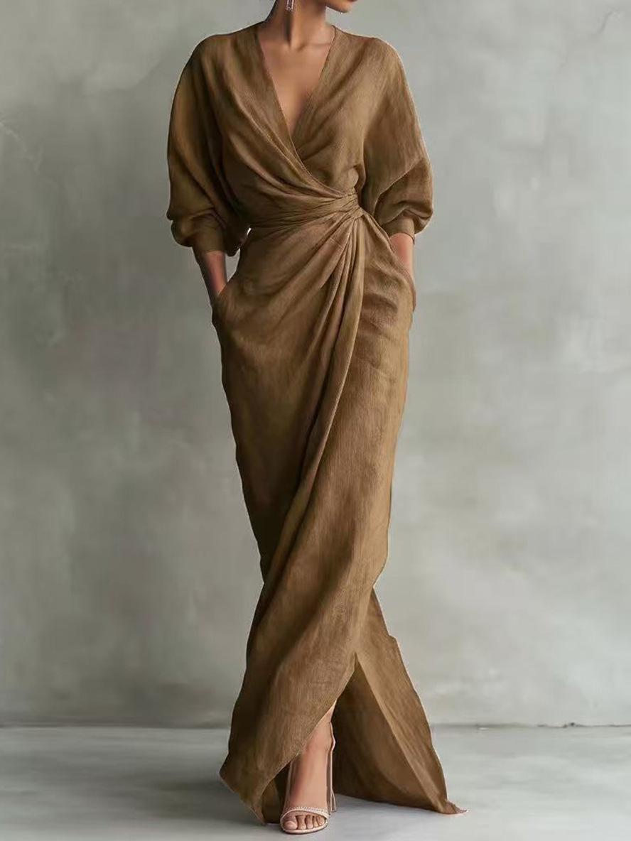 European Style Women Clothing V-Neck Maxi Dress Spring and Summer Vacation S