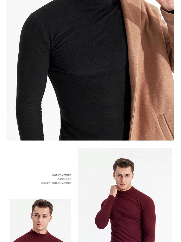 Men's Velvet Base Layer Semi-High Neck Fleece Long Sleeve Warm Top
