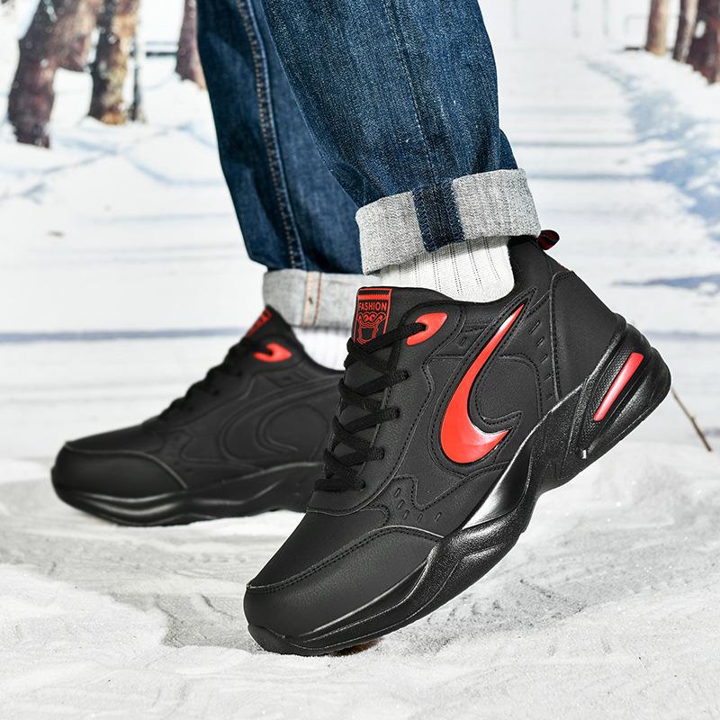 Scarpe calde in cotone velluto pelle, scarpe sportive nere invernali anti-freddo, antiscivolo e resistenti all'usura casual