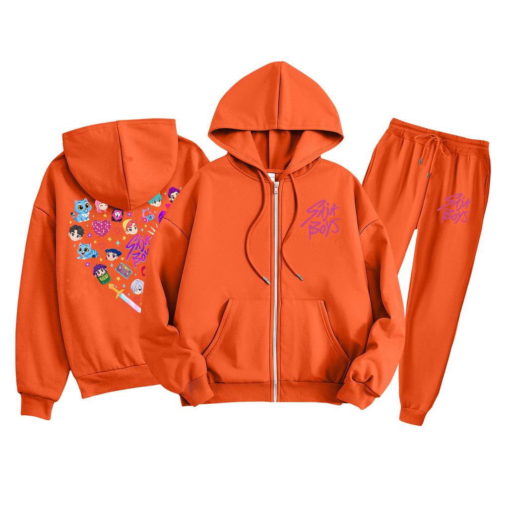 Children's Fashion  Long Sleeve Zipper Hooded Sweatshirt Sweatpants Solid Color Pocket Sweatshirt Set