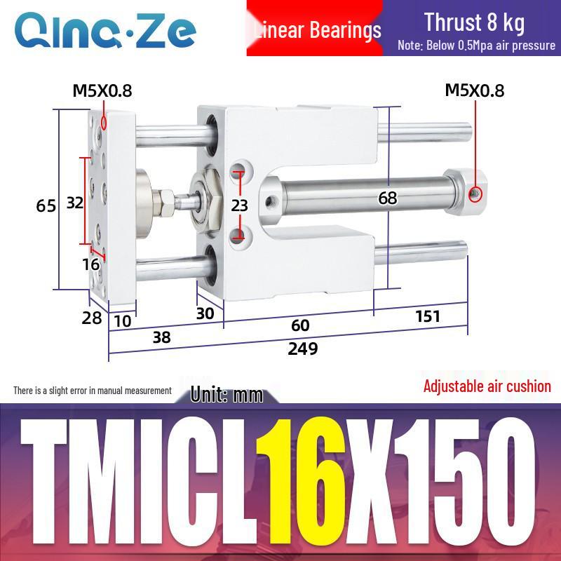 Triple-Rod Cylinder with Guide Bracket and Buffer TMICL/TMICM 12/16/20/25-50/75/100