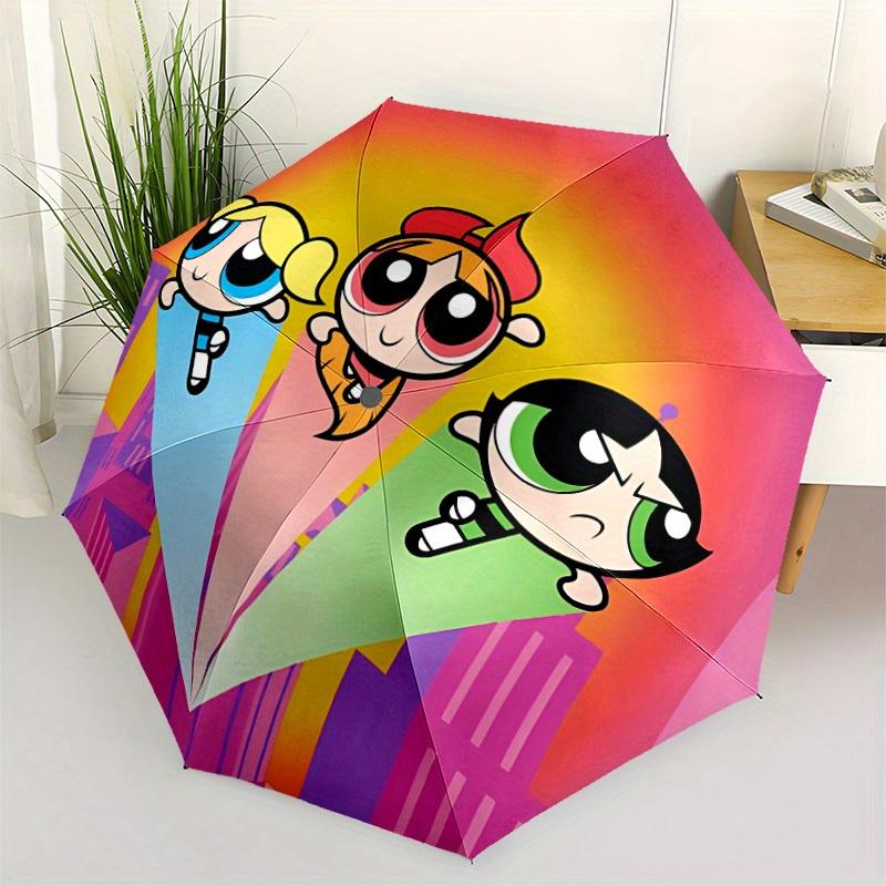 1pc Powerpuff Girls Automatic Umbrella - 8-Rib Foldable Design, Outdoor Adventures, Durable Canopy Material yy250823149