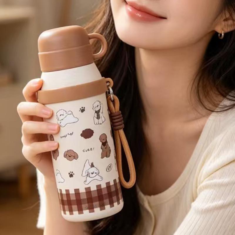 Water Bottle Milk Velvet Cute Dog Bullet Cover Thermos Cup High Value Cute Lanyard Macaron Color Scheme Water Cup Female Spot