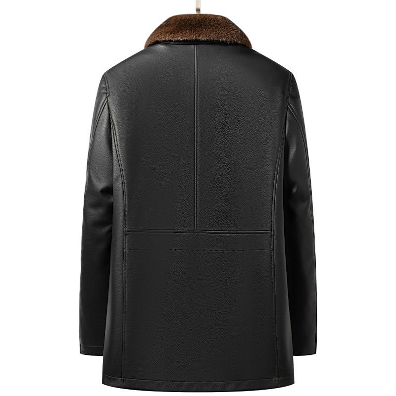 Winter new men's leather jacket business casual fur collar gold mink take-off liner one wear two wear leather jacket