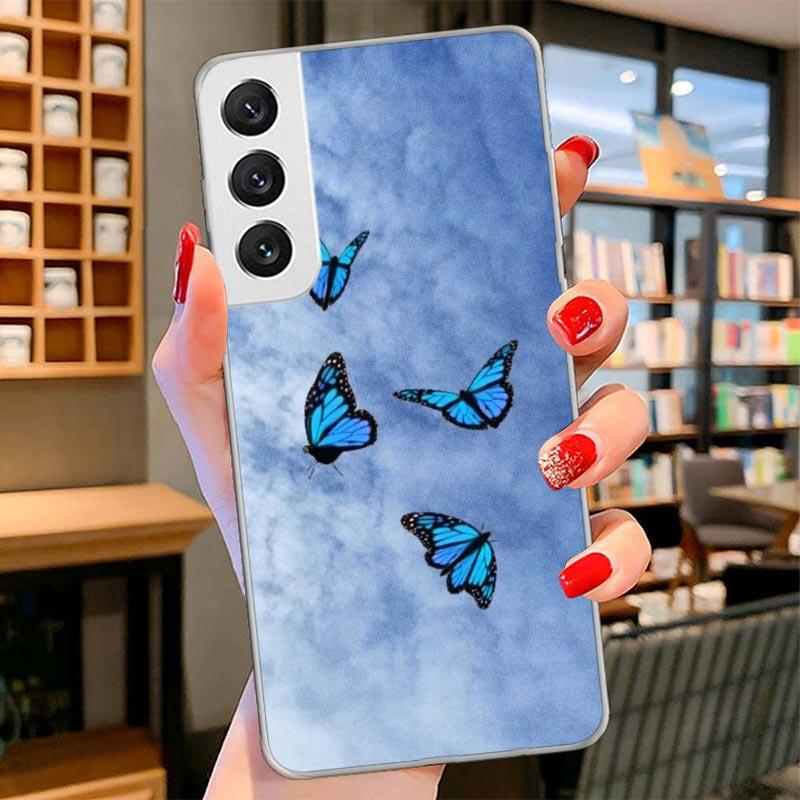 Blue Butterfly Beautiful Wing Cover Phone Case For Samsung Galaxy S26 S25 Edge S24 Ultra S23 S22 Plus S21 S20 FE Soft Fundas She