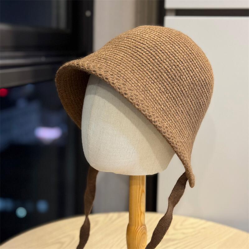Retro Knitted Bucket Hat Women's Winter Warm Wool Bucket Hat New Casual Big Head Circumference Basin Hat Tide