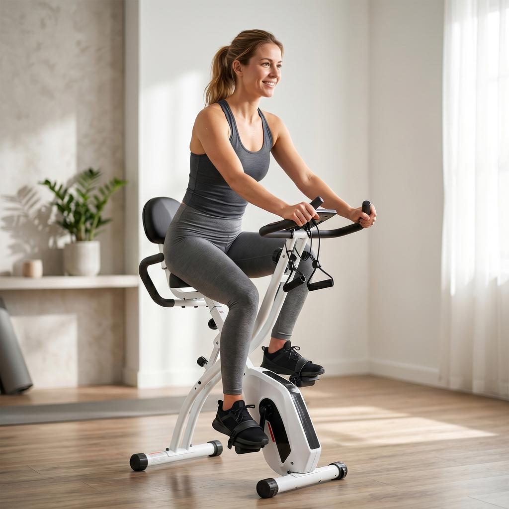 Folding Exercise Bike, Kinomap 3-in-1, Bluetooth, Zwift, 105 x 53.5 x 109 cm, White