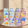 1PC Mushroom Moon Star Night Cartoon Print 750ml Color Plastic Sports Water Bottle Leakproof Flip Straw Lid Suitable for Sports Office Home Use