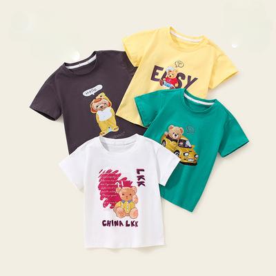 Camiseta de Manga Corta para Niño Algodón Puro Oso de Dibujos Animados Ropa de Verano para Bebé y Niño