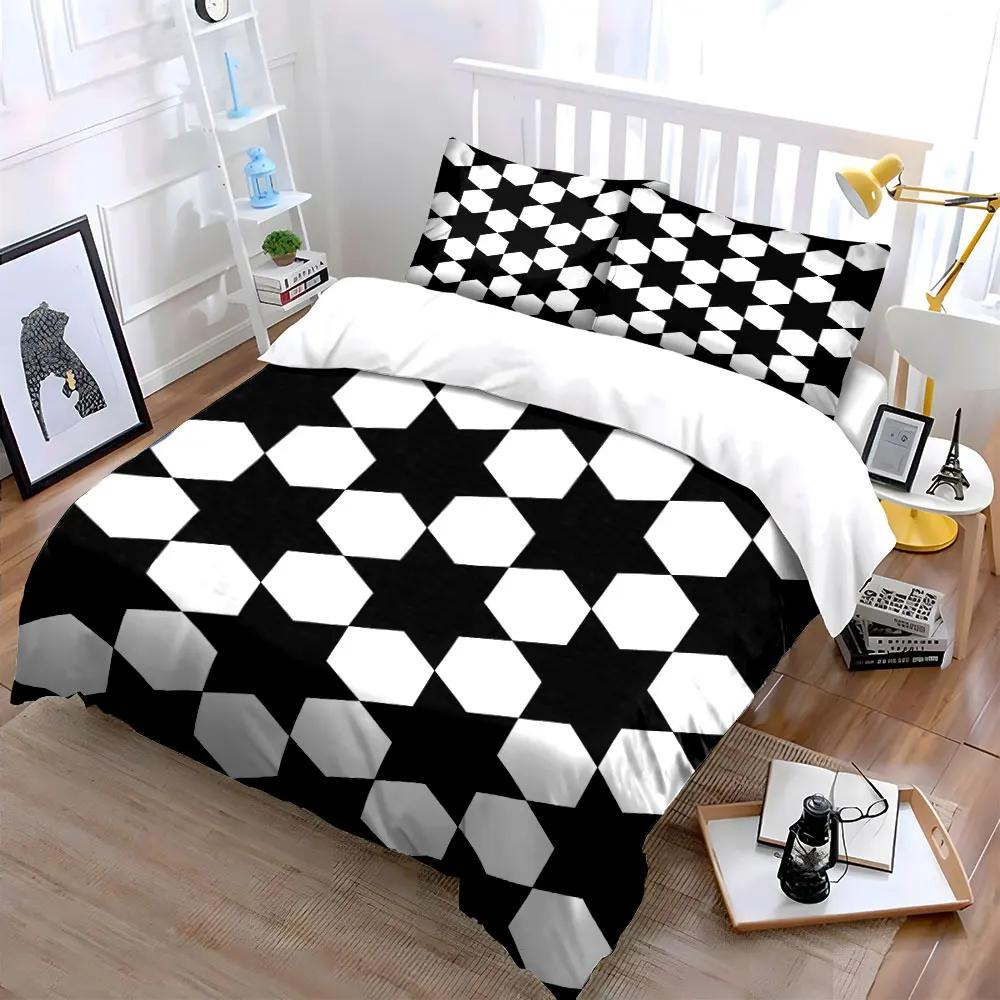 Black White Geometric Three-Piece Set Multiple sizes kid's and adults' bedroom Exquisite 3PC bedding set gift