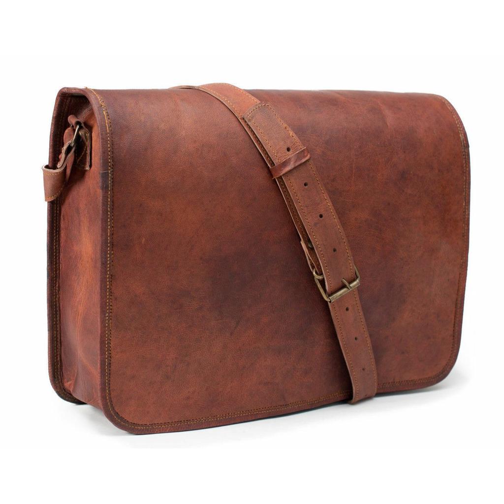 Sac messager marron Vintage en cuir de chèvre véritable pour hommes, sac à bandoulière pour ordinateur portable, porte-documents
