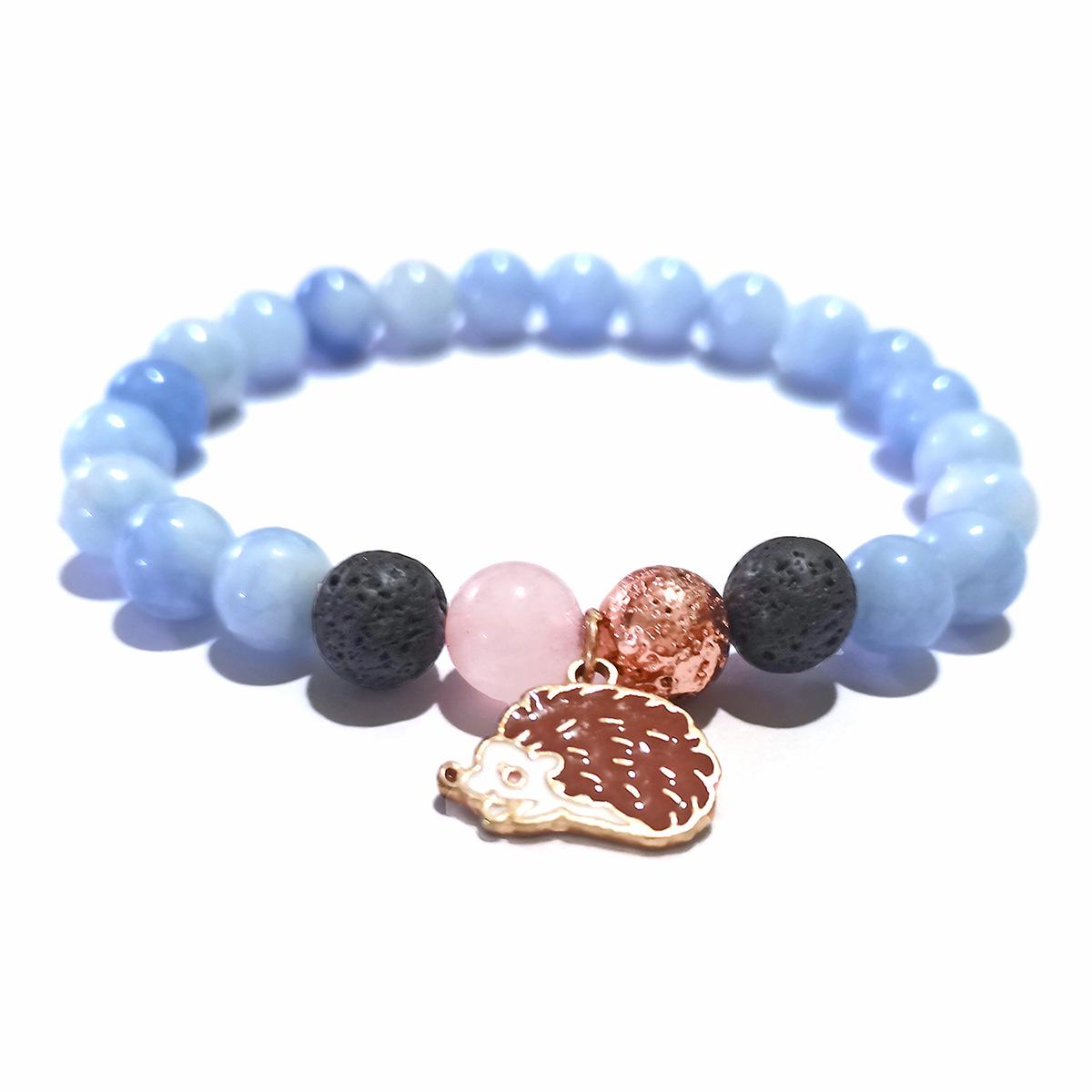 Natural Stone Hedgehog Pendant Women s Beaded Bracelet лазурь