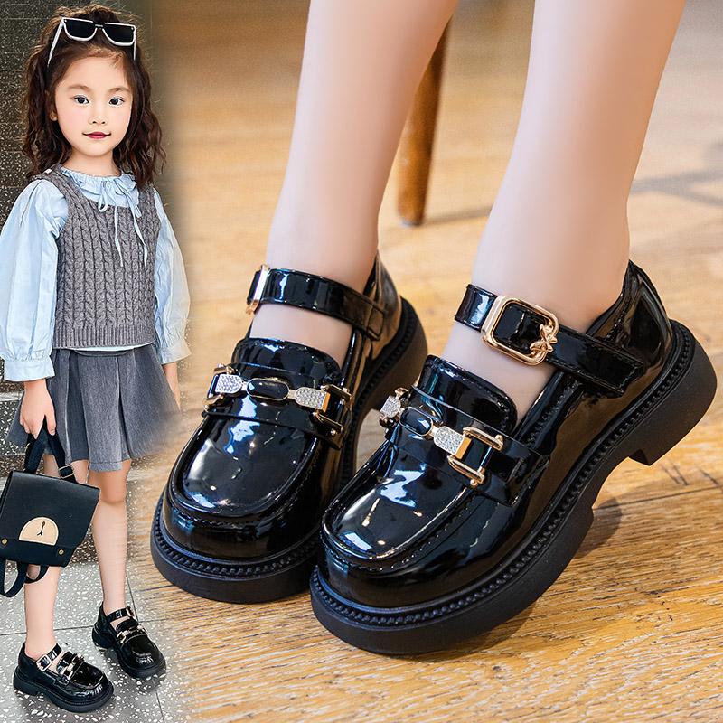 Girls' Black Patent Leather Princess Shoes - Spring/Summer 2025 British Style Performance Footwear
