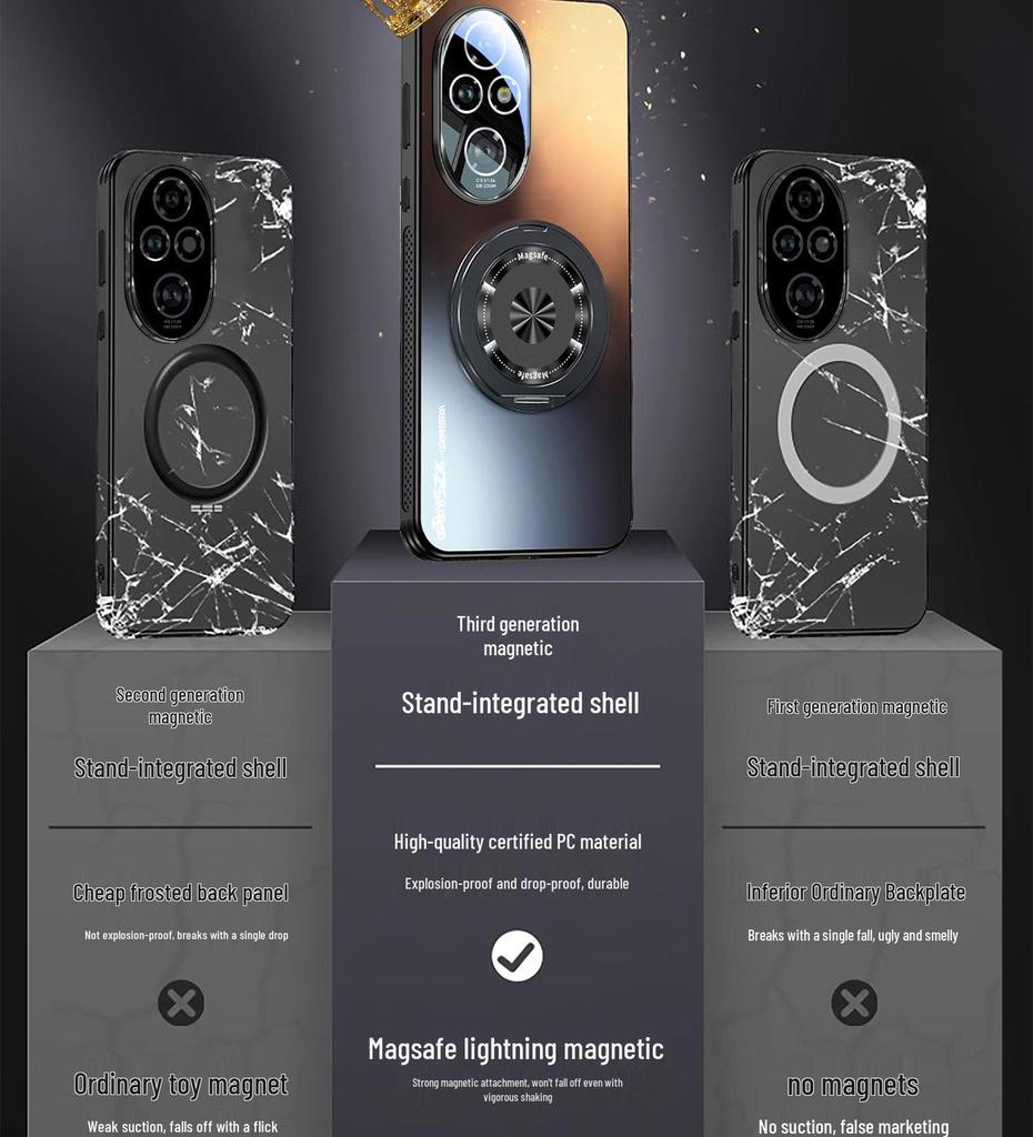 Magnetický otočný stojánek na telefon pro Honor 200/300: Matná, Plné krytí, Ochrana proti pádu, Protiskluzová ochrana