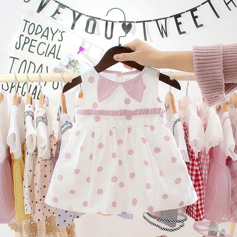 Girls Cotton Polka Printed Bow Summer Dress