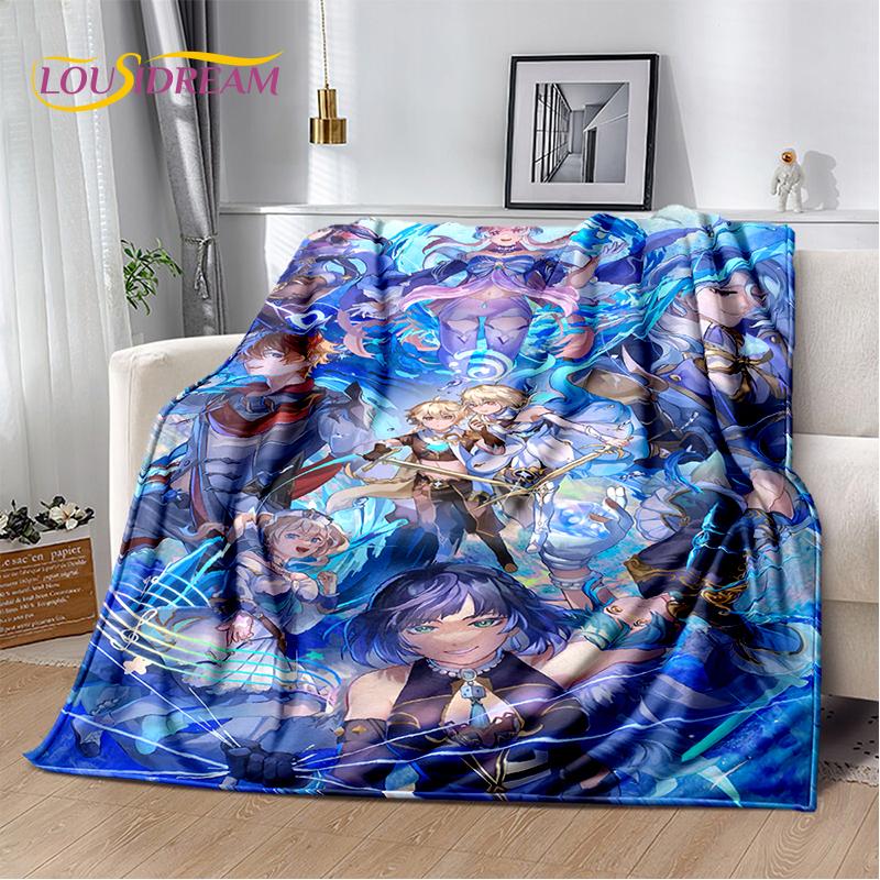 2025 New Cartoon Genshin Impact Character Solo Game Soft Blanket,Soft Throw Blanket for Home Bedroom Bed Sofa Picnic Child Gift