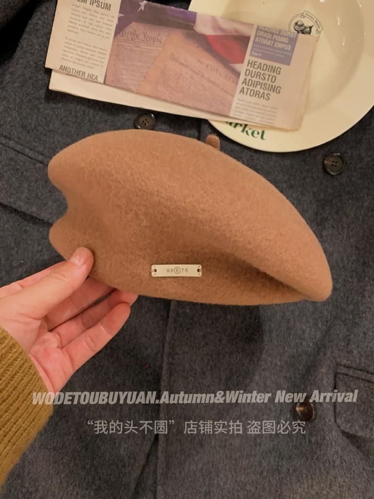 Vintage australische Wollmütze Damen großer Kopfumfang Herbst und Winter neu vielseitig wollig literarische Malermütze