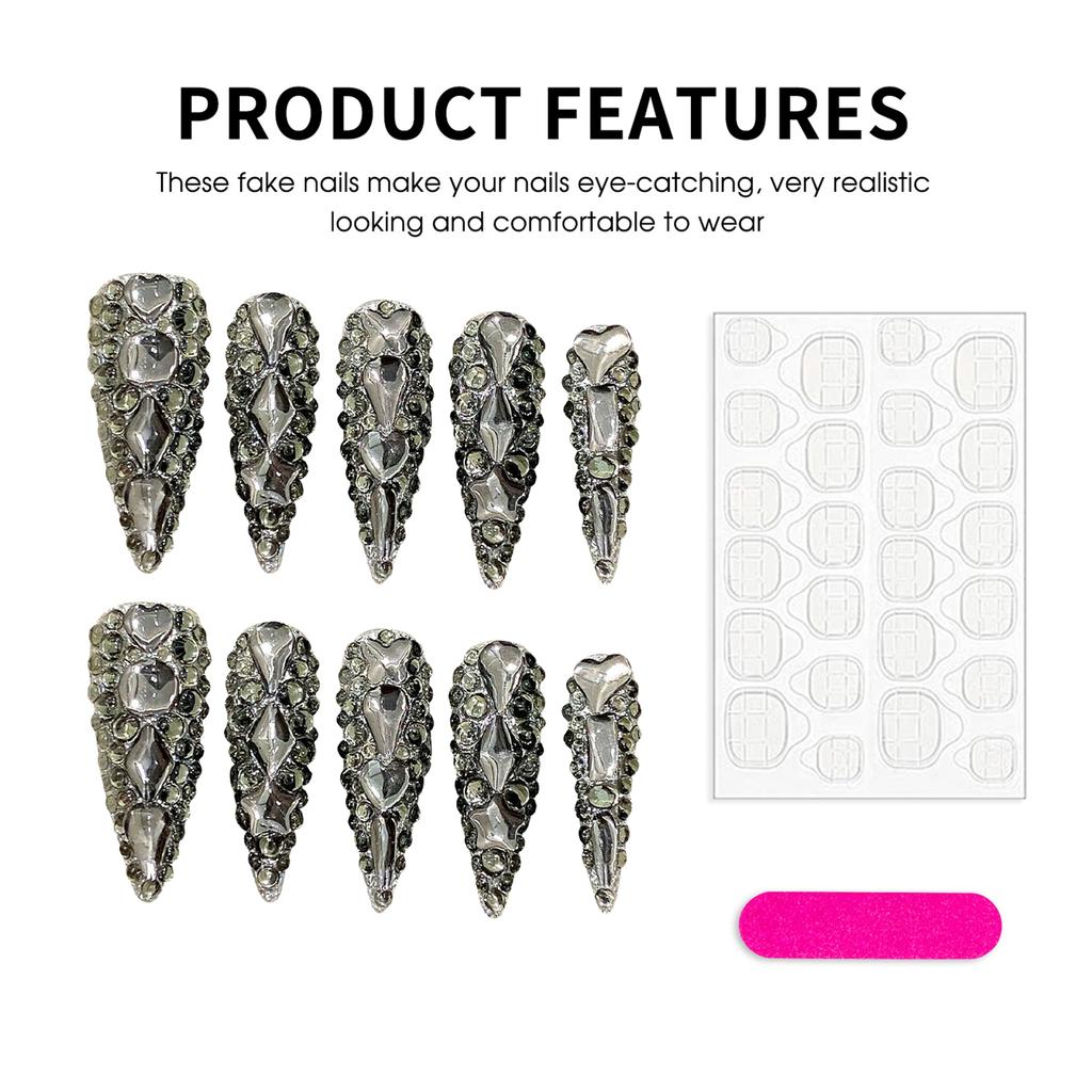 Full Rhinestone Decor Resin Nail Extension Chip-Proof Smudge-Proof Fake Nails for Women and Girl Nail Salon
