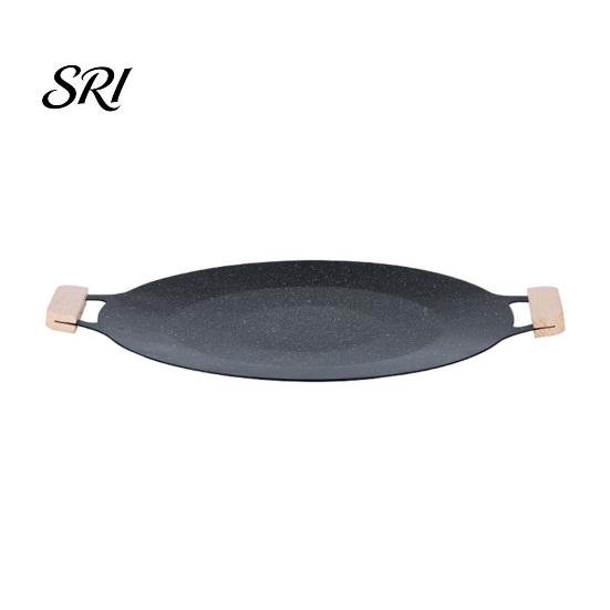 Family Size Outdoor Cooking Pan Electric Smokeless Grill, Nonstick Griddle, Korean BBQ Meat Roaster Cassette Stove Compatible with Handle, Round