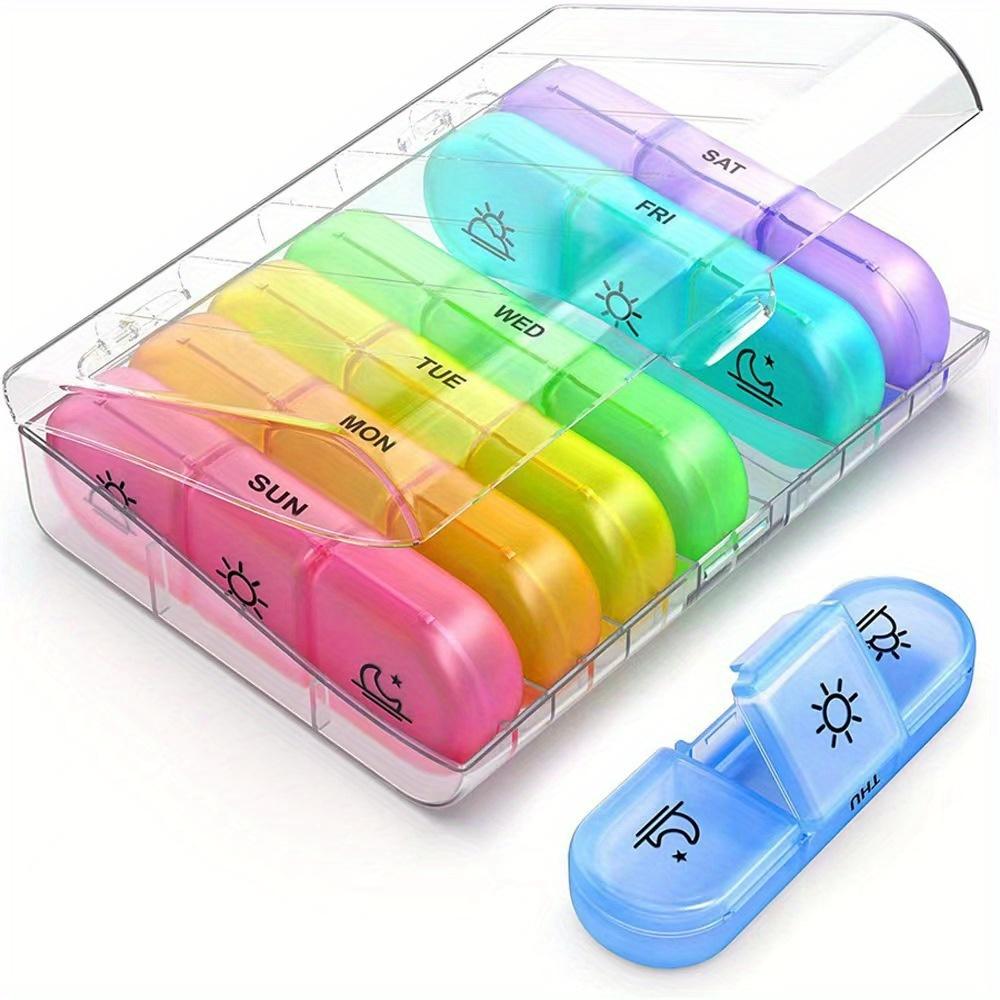 7 Days Pill Box,Weekly Tablets 3 Times A Day,Container Dispenser,Pill Box,Anti Light Pill Box for Vitamins,Drugs,Supplements