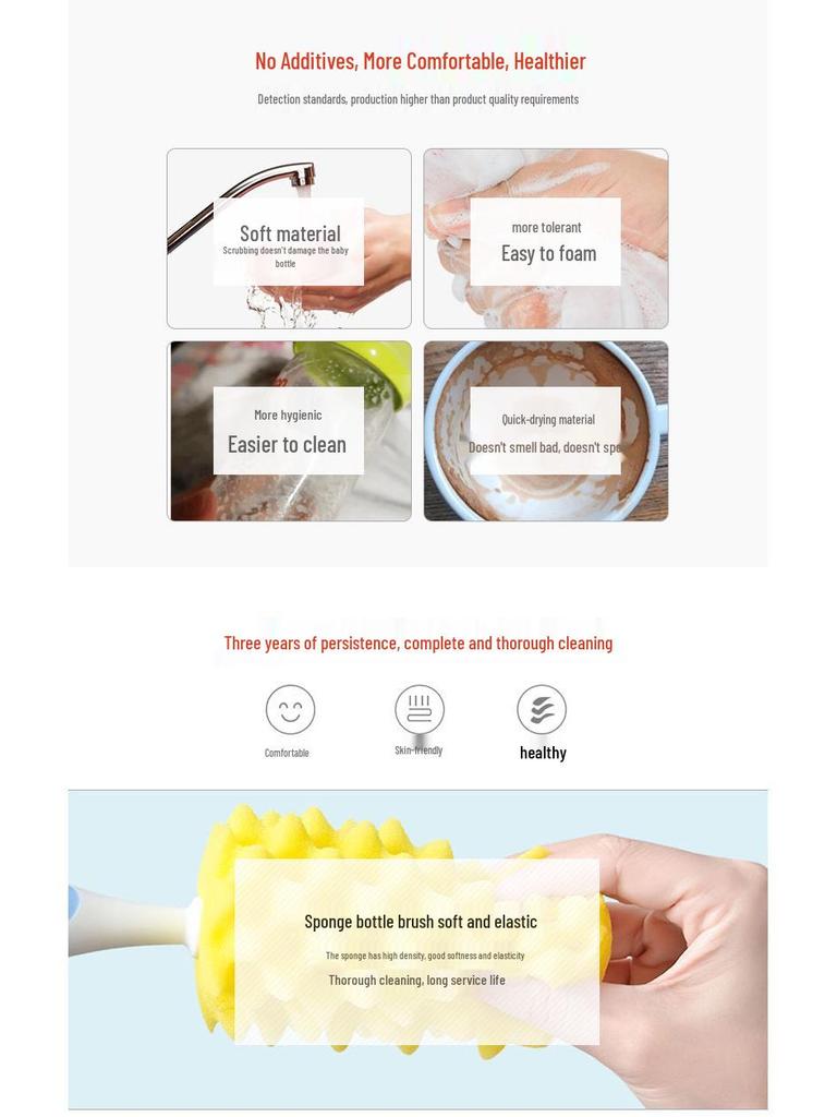 Baby Bottle & Nipple Brush Set, Long Handle Rotating Cup Brush, Thermos Cleaner