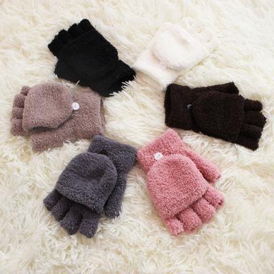 Unisex Half Finger Flip Gloves Women Coral Velvet Cold-proof Mittens Winter Warm Soft Dual-purpose Fleece Glove