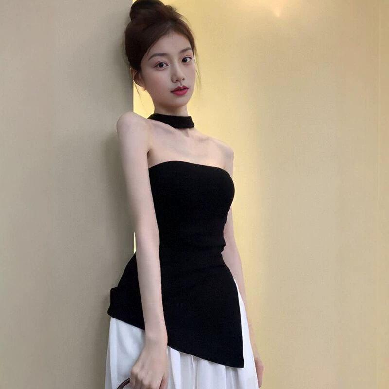 High Sense Black Spice Girl Tube Top Women's Summer New Fashion Temperament Irregular Slim Slim Top
