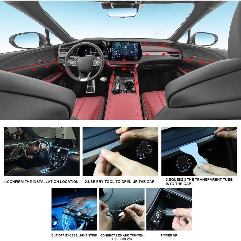 Smart LED Car Lights Interior with USB Port  LED Strip Fiber Optic Ambient Lighting Car, Wireless App Control Sync to Music