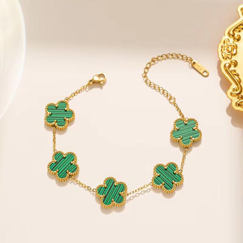 Titanium Steel Flower Bracelet Women Hypoallergenic Dual-Sided Design Colorful 5-Petal Floral Charm Elegant Daily Wear