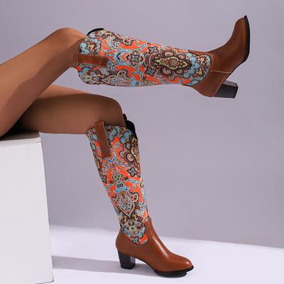 Women's High-heeled Boots Autumn and Winter New Thick-heeled Color-matching Large-size Medium Boots