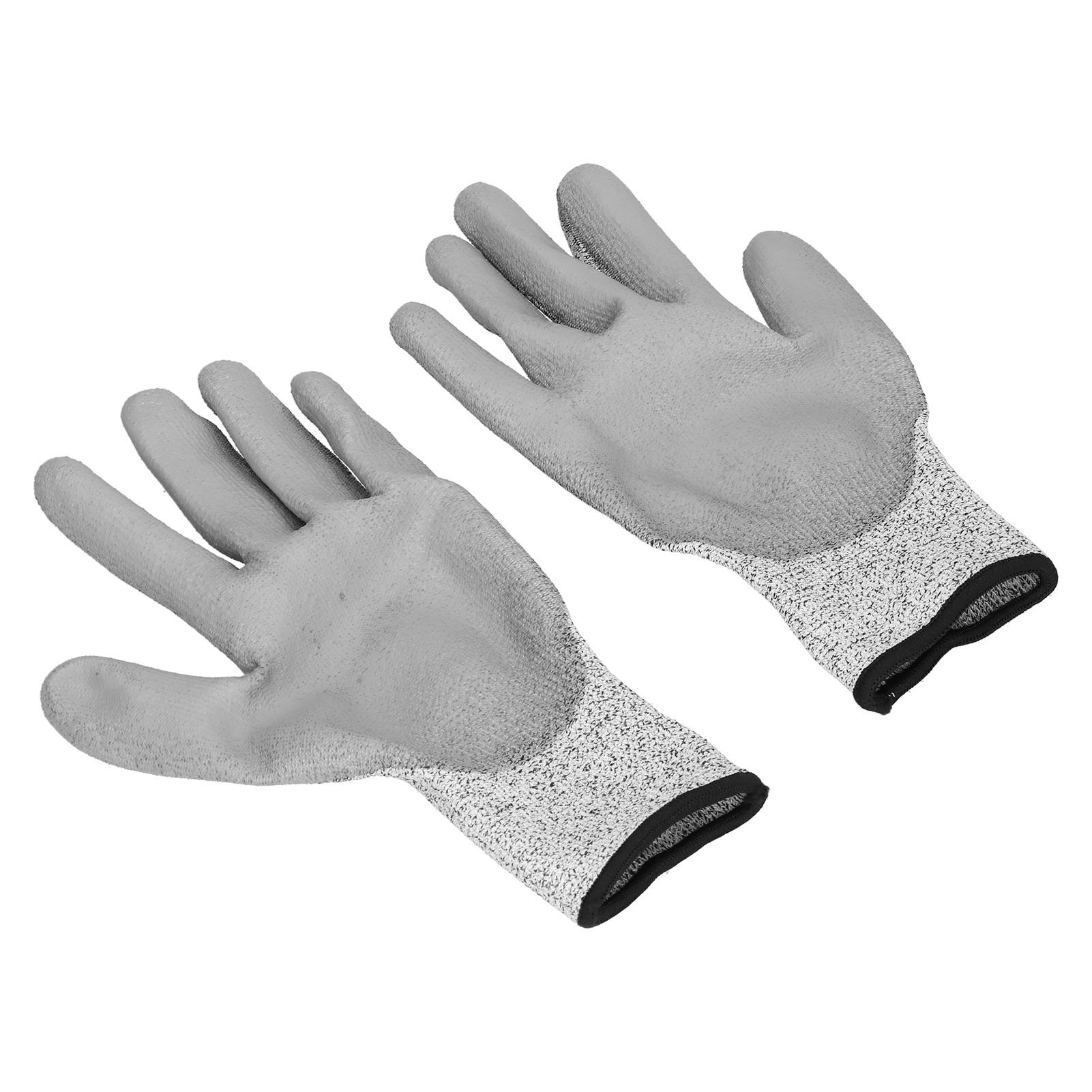 2 Pair Gray Cut Resistant Gloves Level 5 Protection HPPE Dipped Gloves for Gardening Outdoor