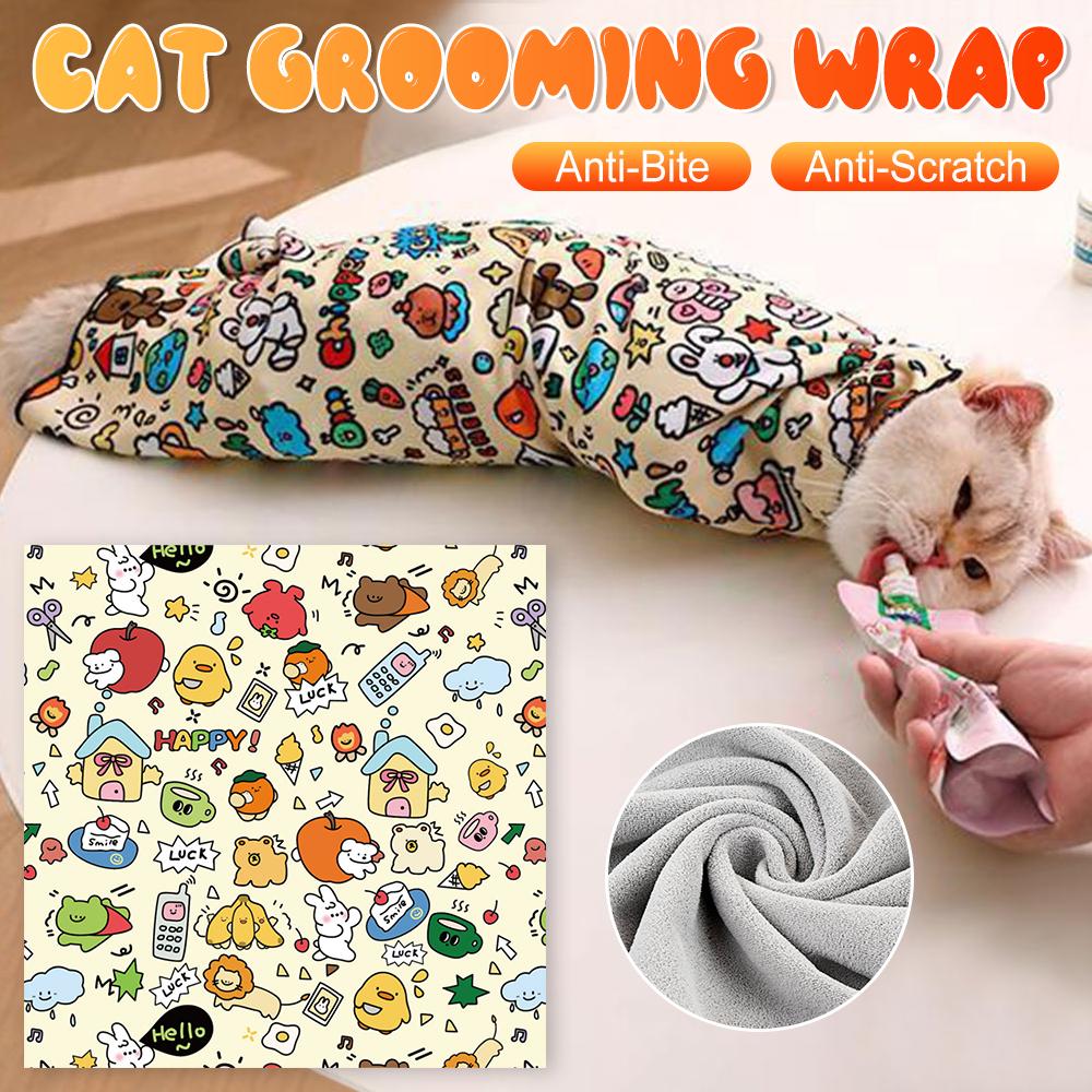 Cat Grooming Wrap Anti-Bite Anti-Scratch Cat Wrap Self-Adherent Cat Restraint Wrap Anti-Escape Cat Nail Trimming Grooming Supply
