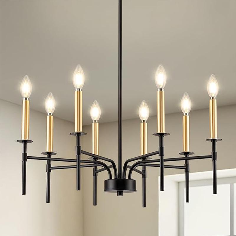 8-Light Black French Industrial Retro Chandelier for Living, Dining, Bedroom