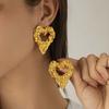 Exaggerated Metal Liquid Large Heart Stud Earrings for Women Vintage Gold Color Irregular Geometric Dangle Earring Zircon