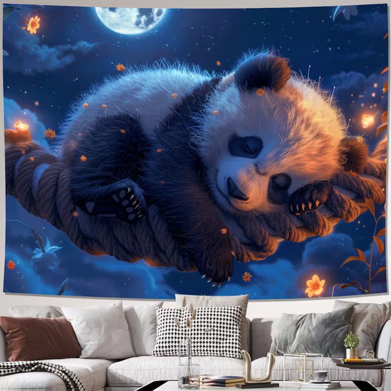 2D Dreamy Fantasy Giant Panda Starry Night Baby Shower Kids Birthday Photography Backdrop