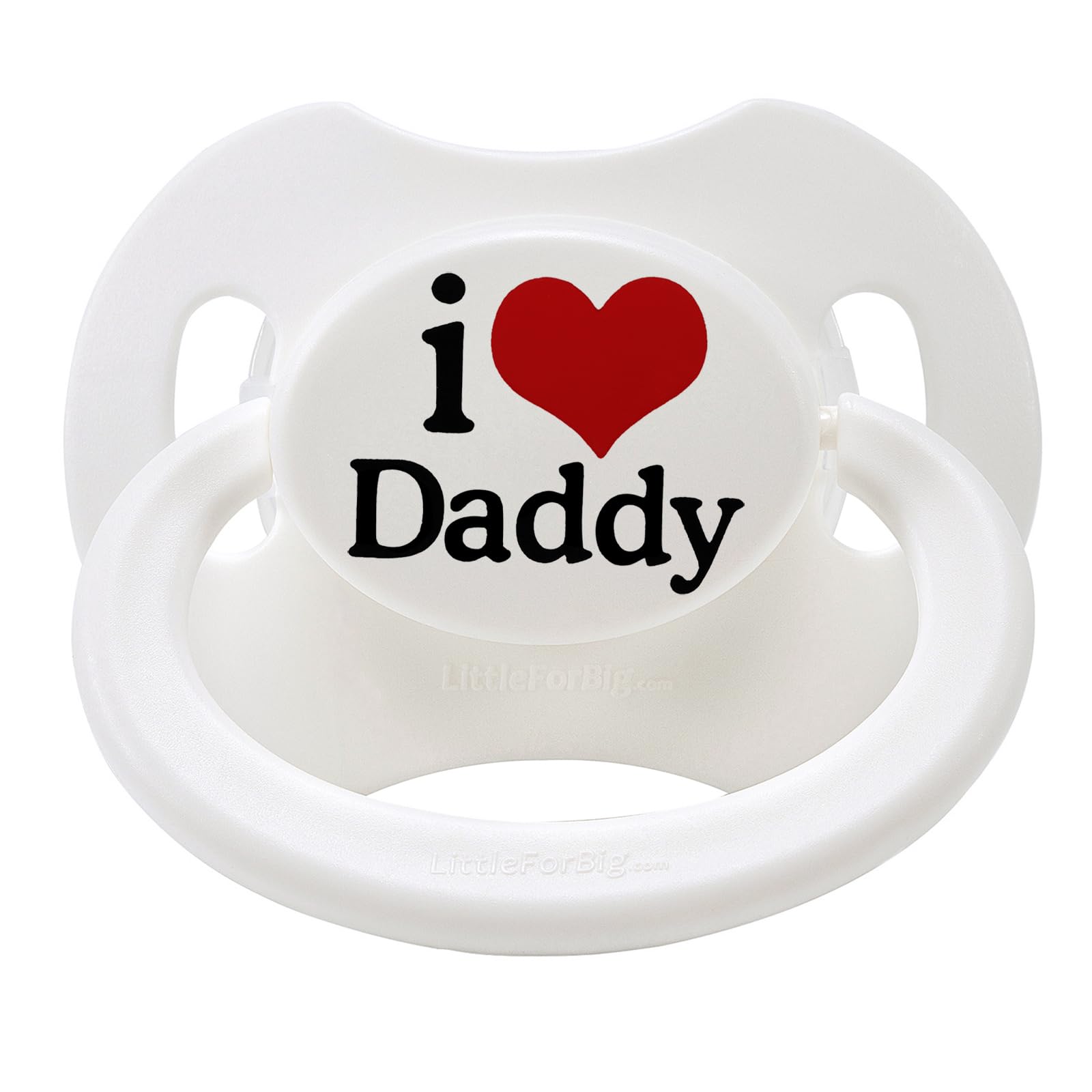 

LittleForBig Adult Pacifier, New 2nd Generation, with Lid [Daddy Loves It], White