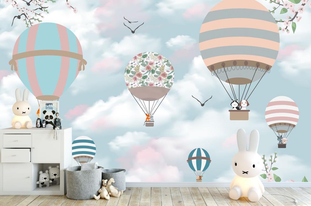Children's photo wallpaper balloons with animals in the clouds DWK236 200x135