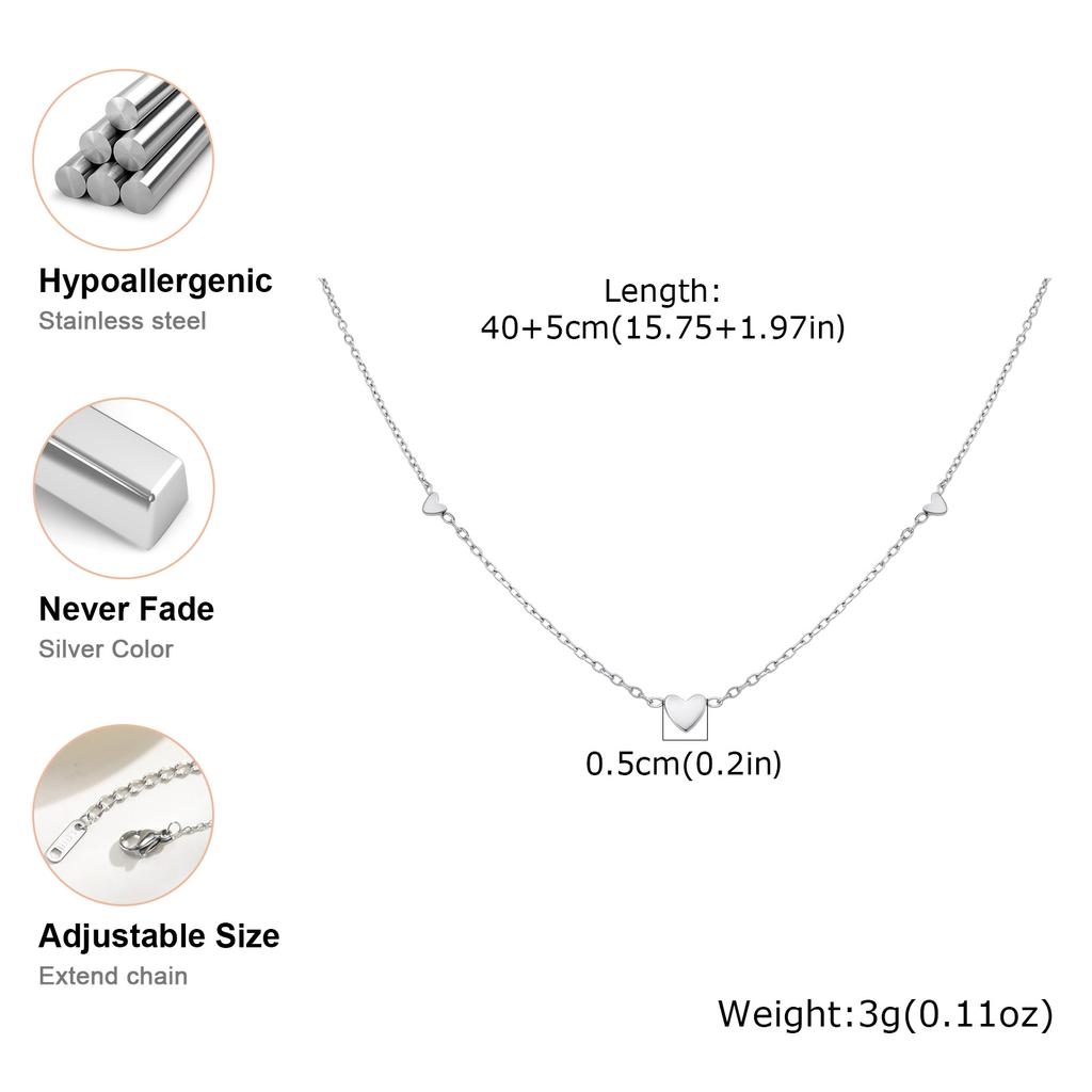 Heart Necklace Anti-allergy Stainless Steel Choker Chain Link Necklaces for Women Dainty Minimalist Fashion Accessories