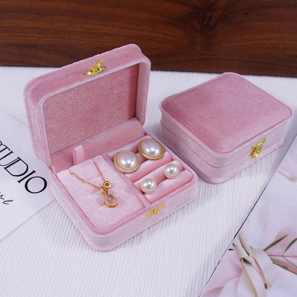 Necklace Storage Box Scratch Resistant Velvet Jewelry Box Flocking Storage Case Ring Earrings Holder For Jewelry Travel розовый